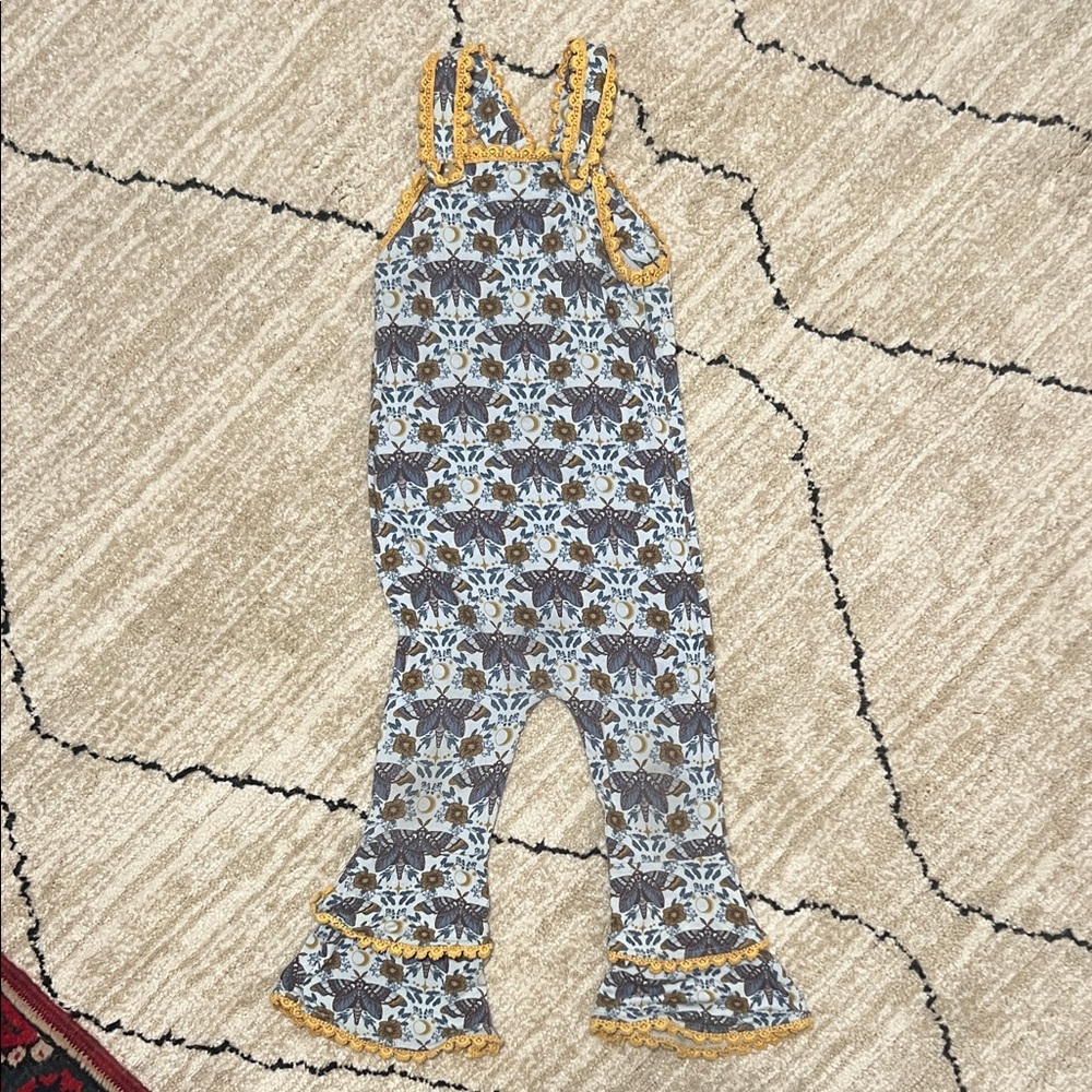 Kate Quinn Blue and Yellow Floral Butterfly Kids Jumpsuit